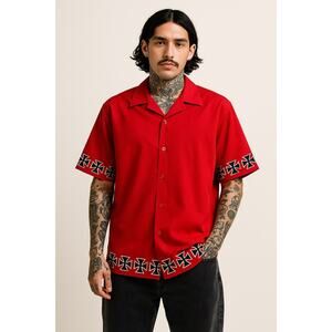 Vintage Y2K 90's Dragonfly Baggy Iron Cross Embroidered Shirt L Numetal Skater